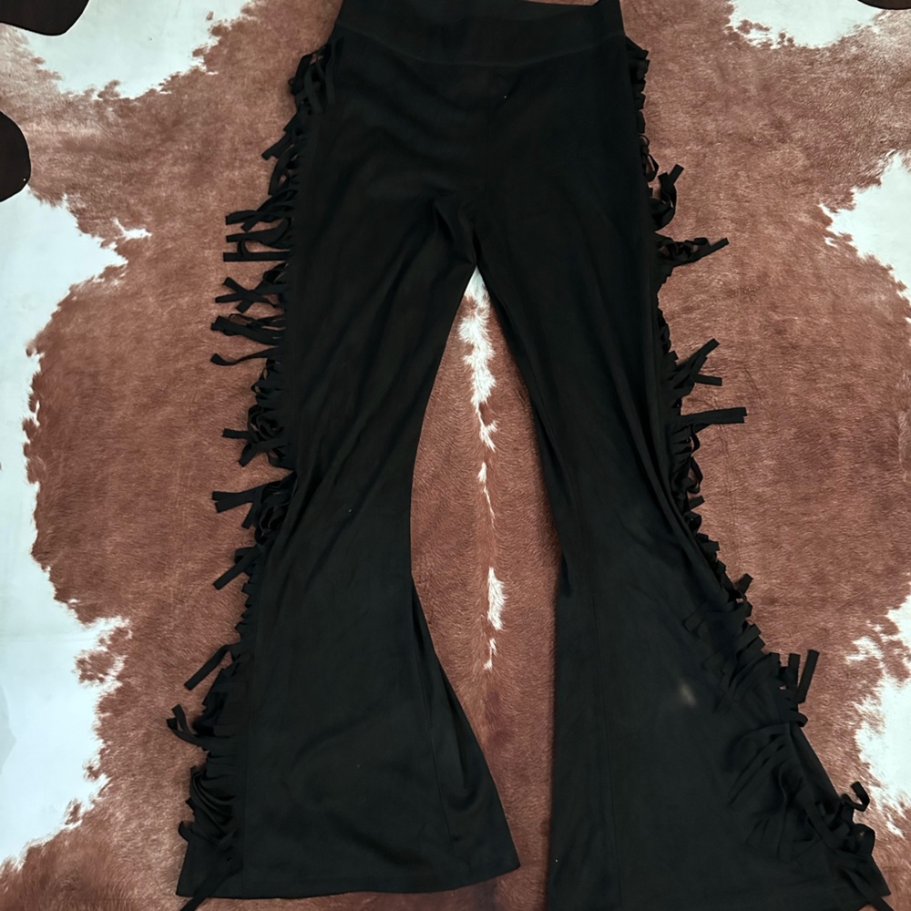 Chic Black Fringe Bell Bottoms